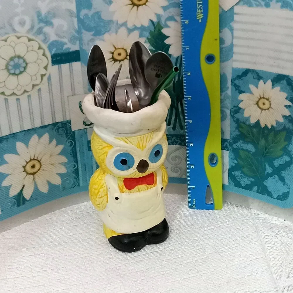 Ceramic Kitchen OWL Yellow Utensil Holder 6